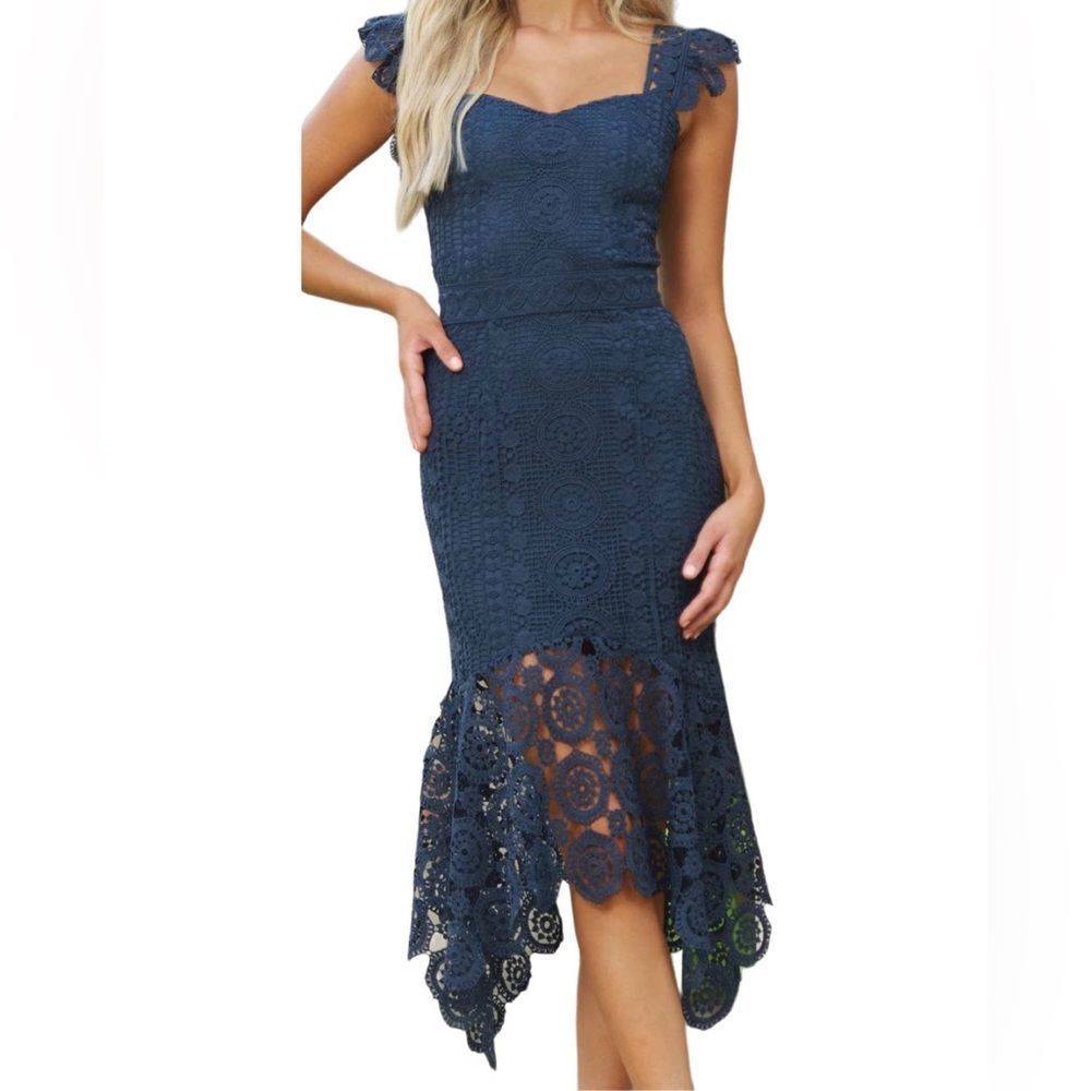 NWT LADY BLACK TIE GISELLE DRESS IN STEEL BLUE SIZE 8 L